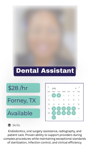Available temp dental assistant in Forney for $28 na hour