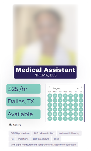 Available Temp Medical Assistant in Dallas for $25 an hour.